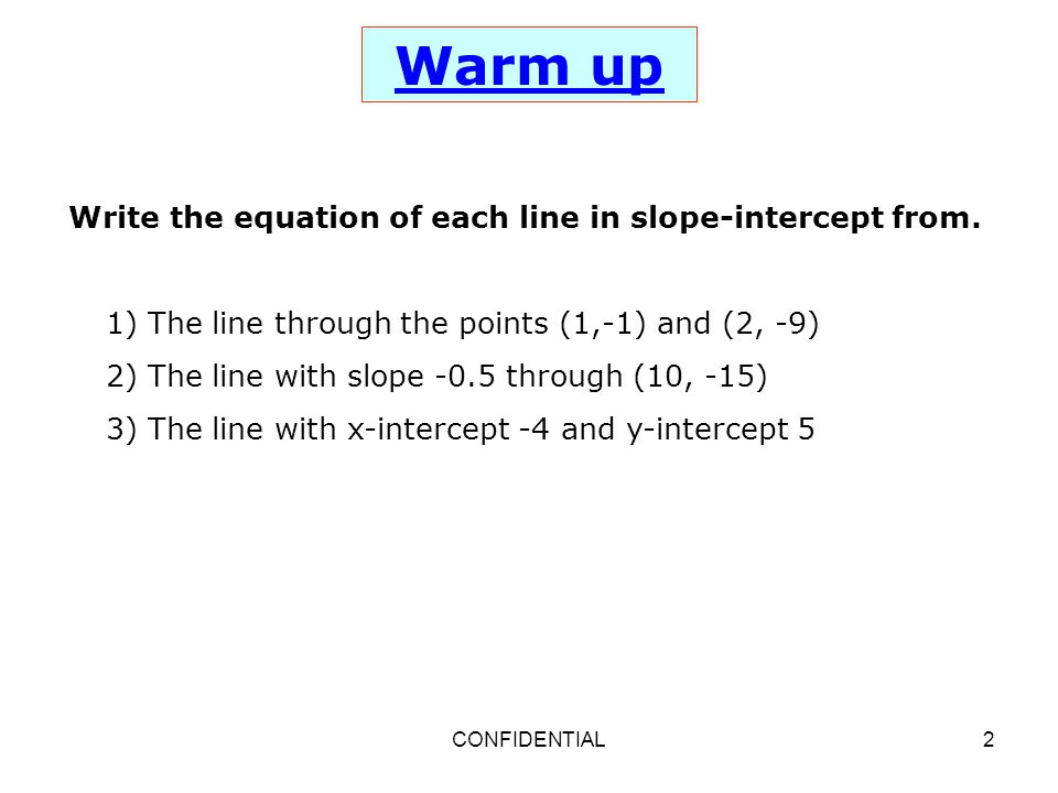 Writing the Equation for a Linear Function (Day 1 of 2)